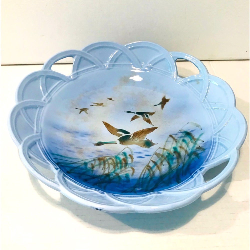 Super Rare Falcon For Crownford China Blue Ceramic Misty Mory Hand Painted Plate